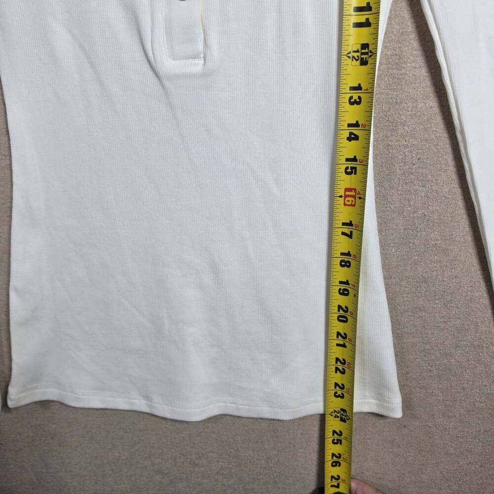 Ribbed Long Sleeve Henley Gold Snapp Womens Size S White - Picture 6 of 10